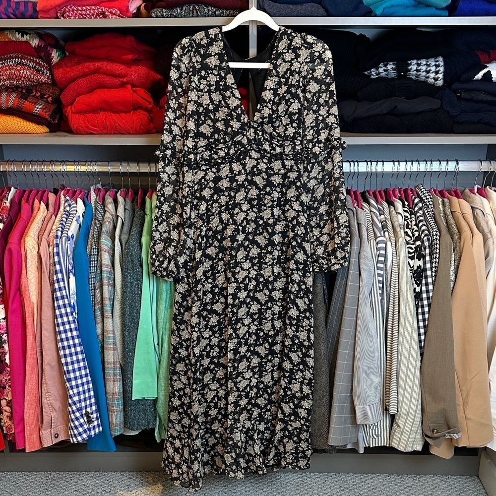 Zara Black Floral Midi Dress